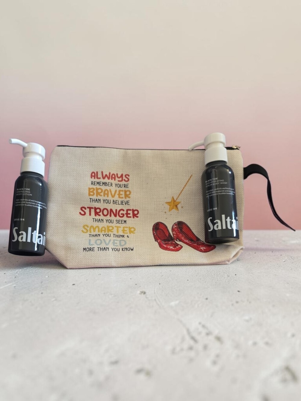 Inspirational Oz Canvas Cosmetic Pouch with  Satair Body Wash & Lotion